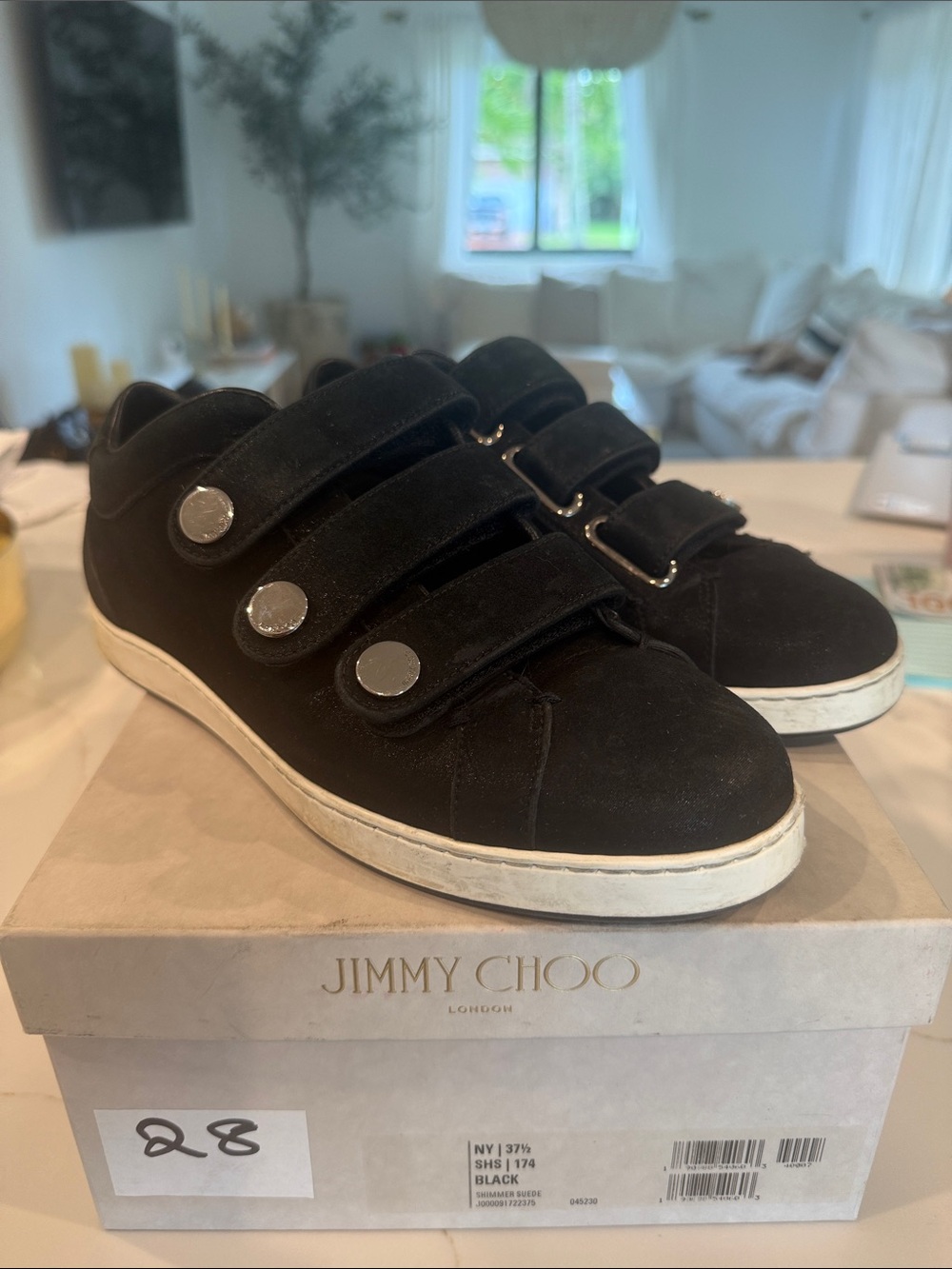 Jimmy Choo Black Suede Triple Velcro Strap Sneakers